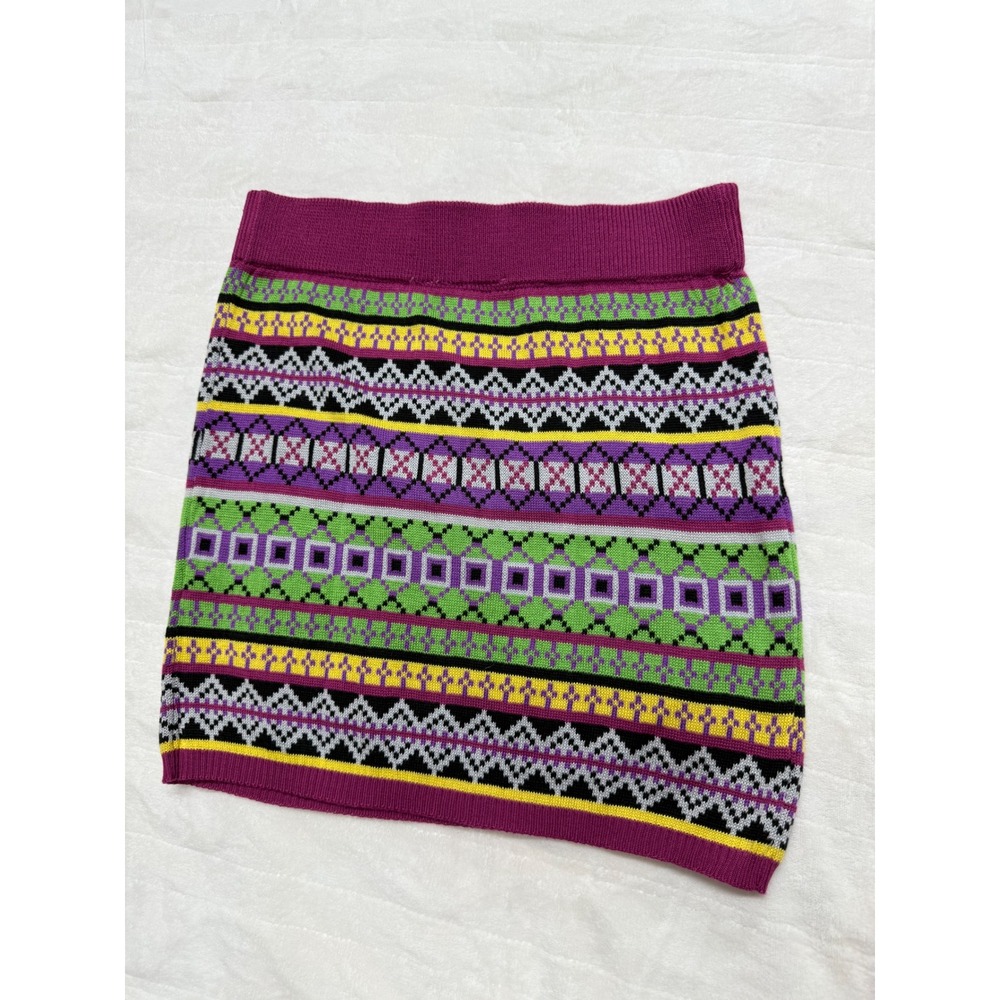 Derek Heart Fair Isle Knit Mini Skirt Women's M Geometric Pattern